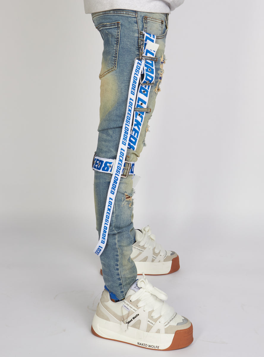 Locked & Loaded Jeans Straps Mid Blue And Royal Blue LLCDP092556
