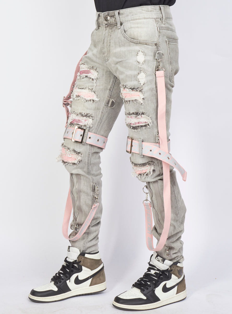 Jeans Straps & Stones Grey & Pink Locked & Loaded Brand