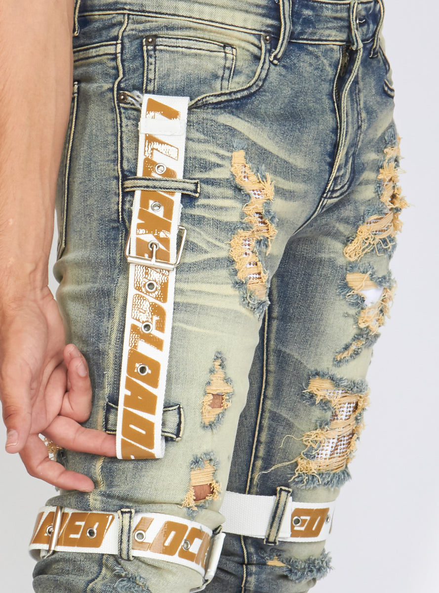 Locked & Loaded Jeans Straps Vintage Wash And Khaki LLCDP0925563