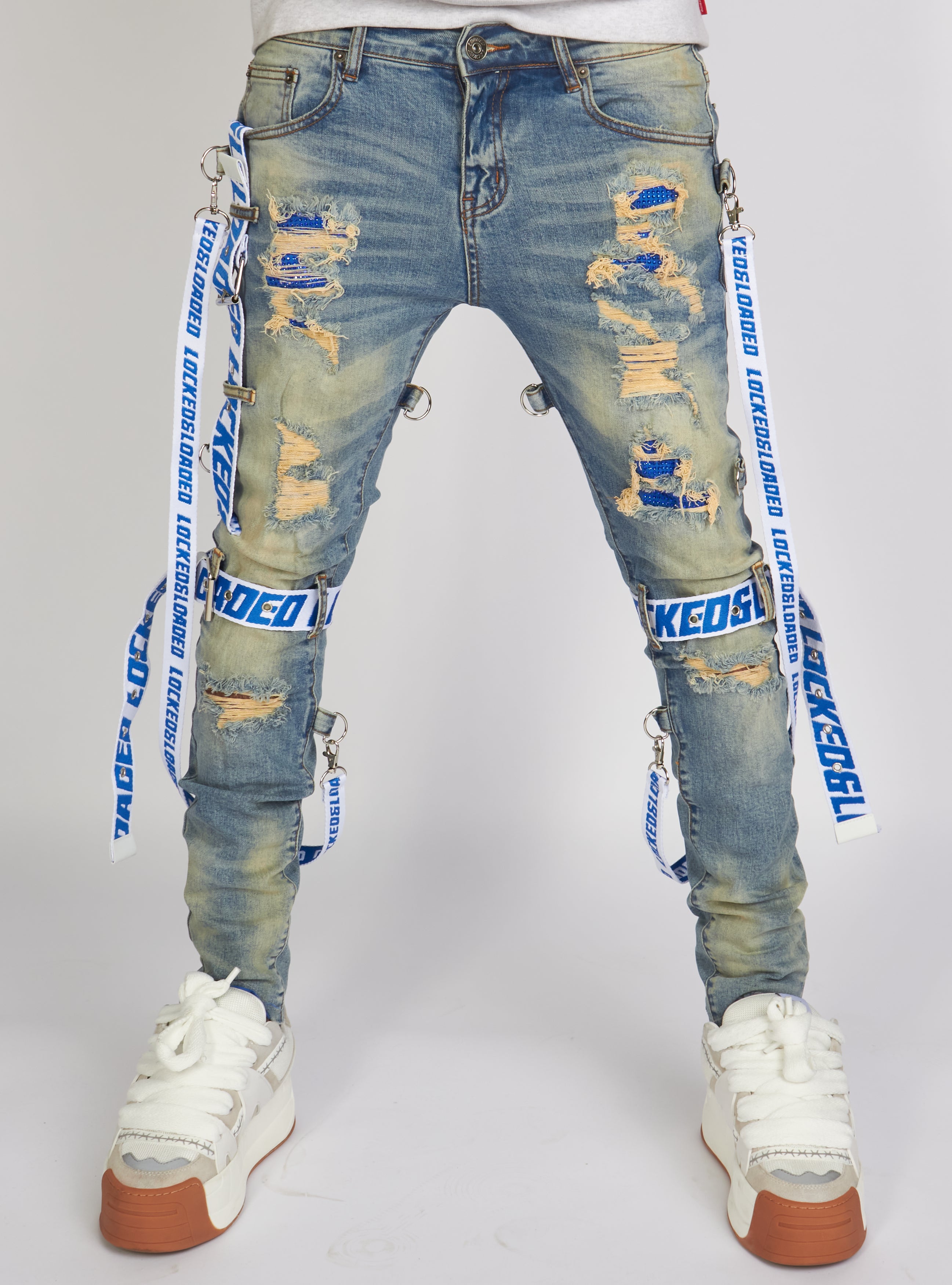 Locked & Loaded Jeans - Straps - Mid Blue And Royal Blue - LLCDP0925562