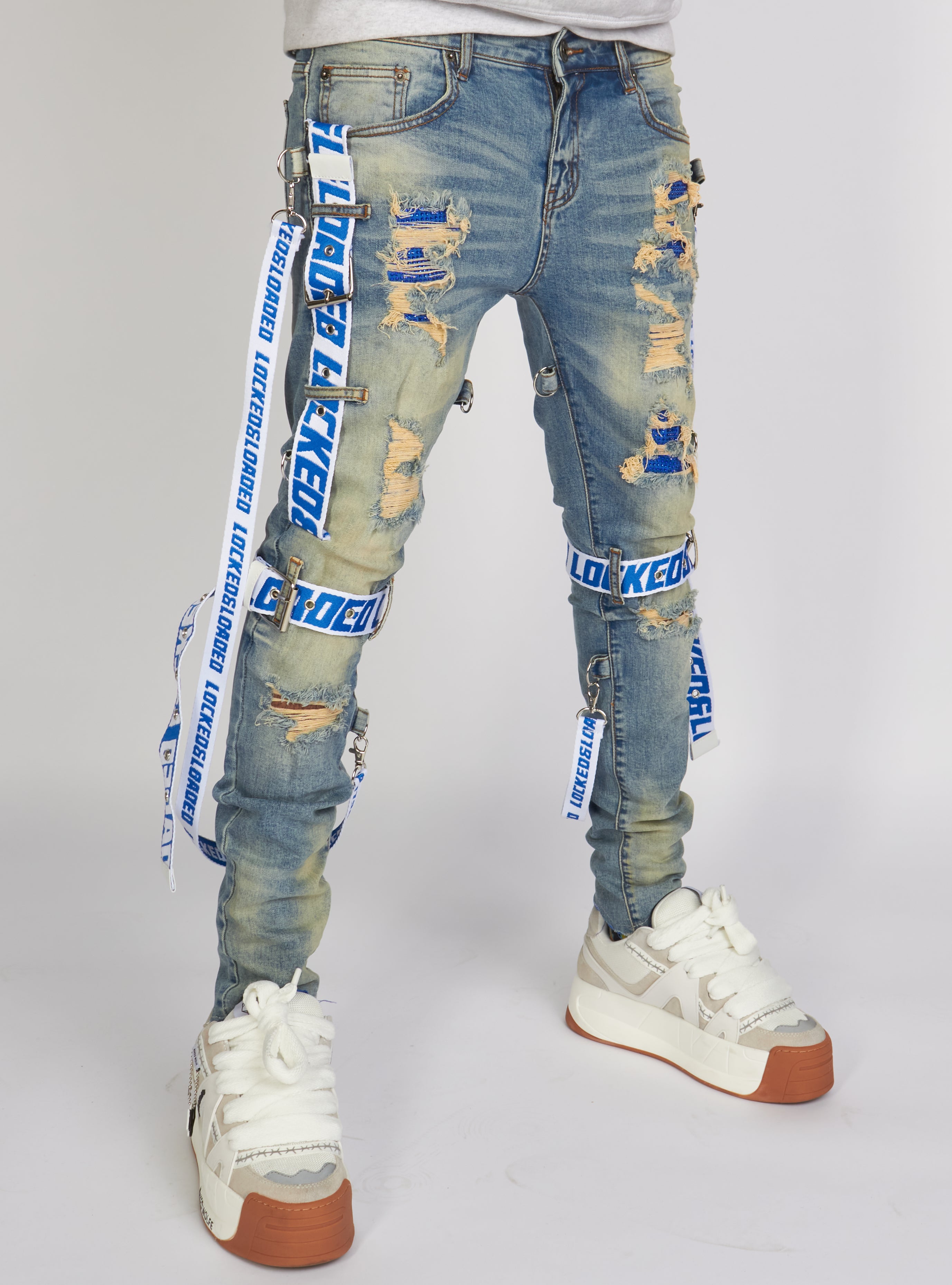 Locked & Loaded Jeans - Straps - Mid Blue And Royal Blue - LLCDP0925562