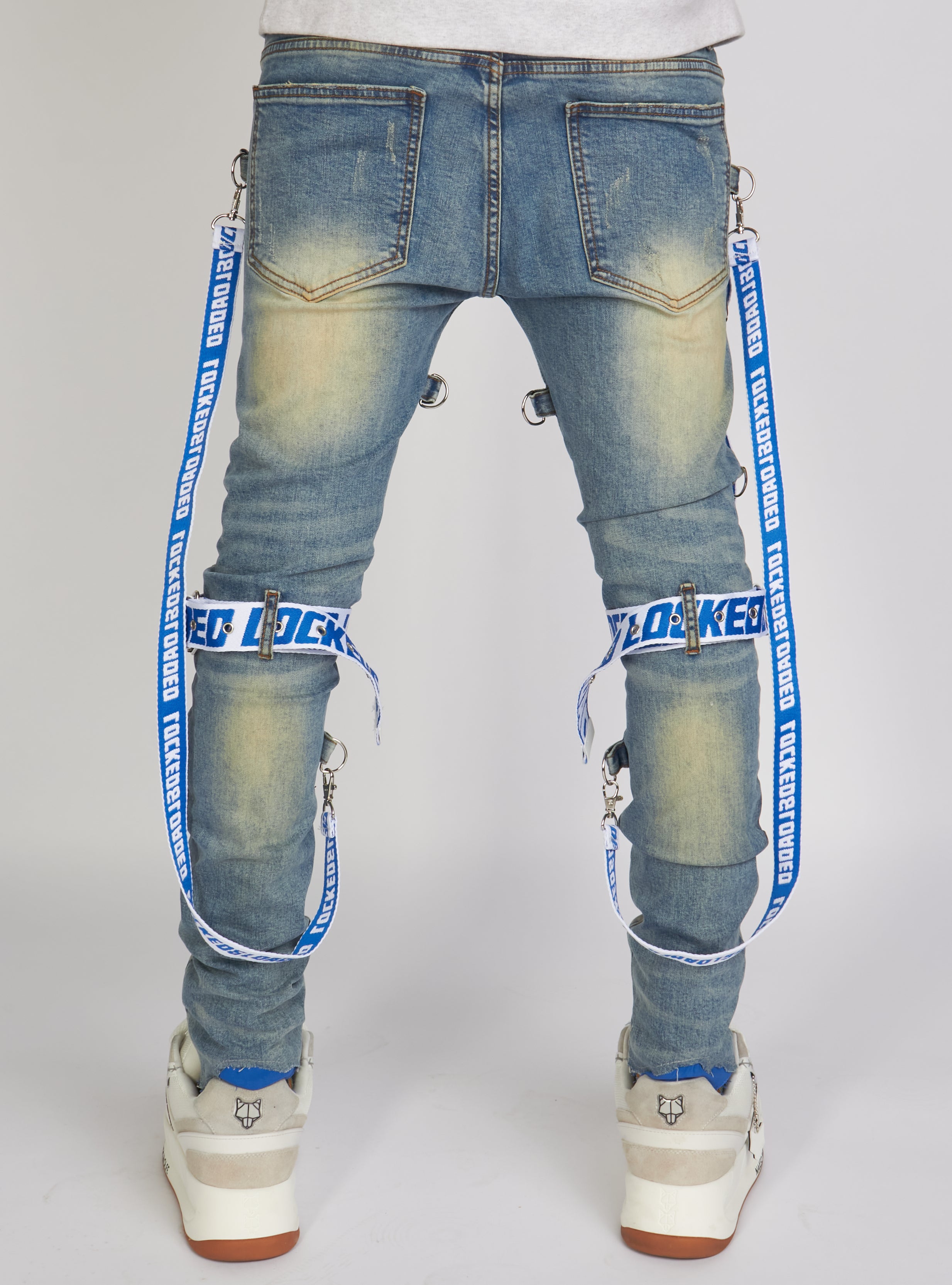 Locked & Loaded Jeans - Straps - Mid Blue And Royal Blue - LLCDP0925562