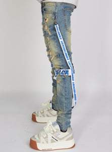 Locked & Loaded Jeans - Straps - Mid Blue And Royal Blue - LLCDP0925562