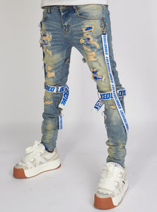 Locked & Loaded Jeans - Straps - Mid Blue And Royal Blue - LLCDP0925562