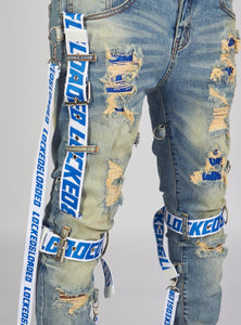 Locked & Loaded Jeans - Straps - Mid Blue And Royal Blue - LLCDP0925562