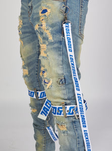 Locked & Loaded Jeans - Straps - Mid Blue And Royal Blue - LLCDP0925562