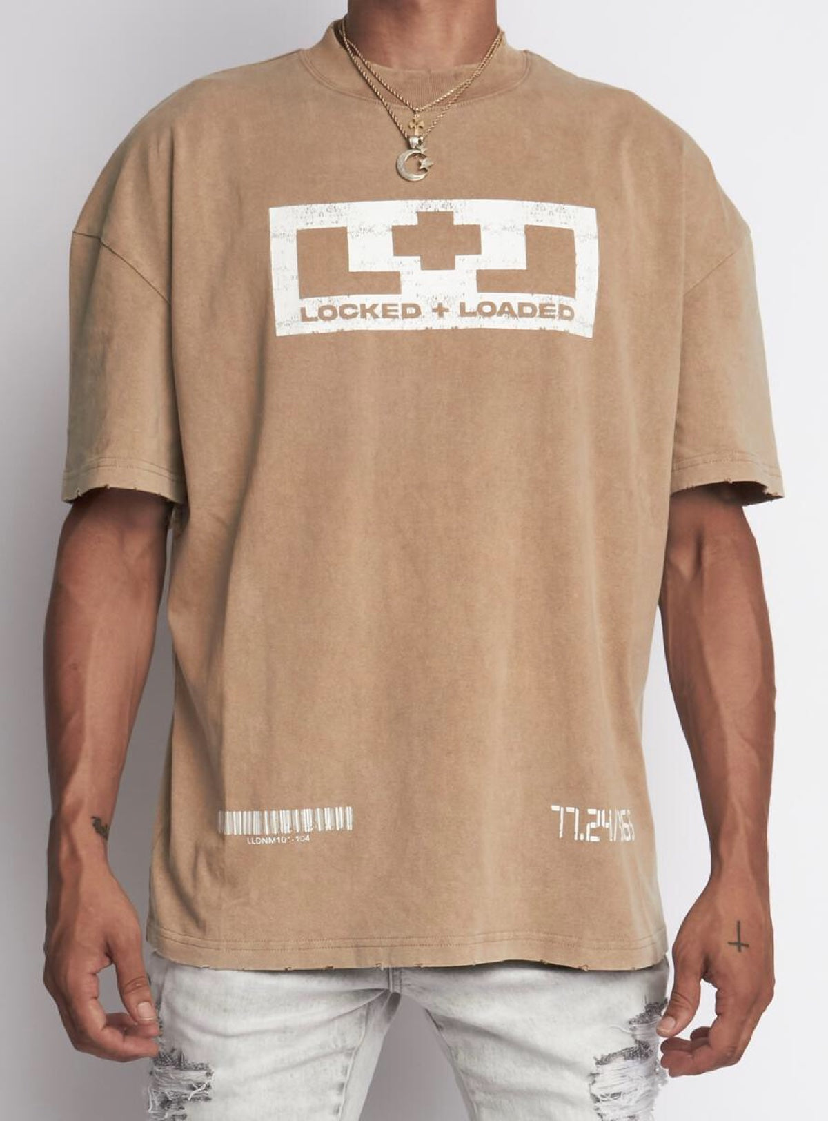 Locked & Loaded T-Shirt - Beckman - Oversized - Tan And White - 105