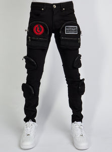 Jeans - Crest Cargo - Black and Red - LLCD092501