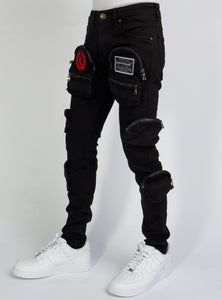 Jeans - Crest Cargo - Black and Red - LLCD092501