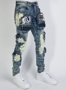 Jeans - Crest Cargo - Bleached Navy - LLCD2001