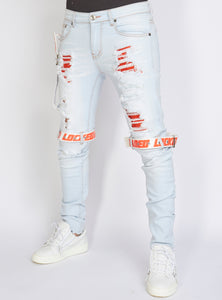 Locked & Loaded Jeans - Straps - Light Wash And Orange - LLCDP0925569