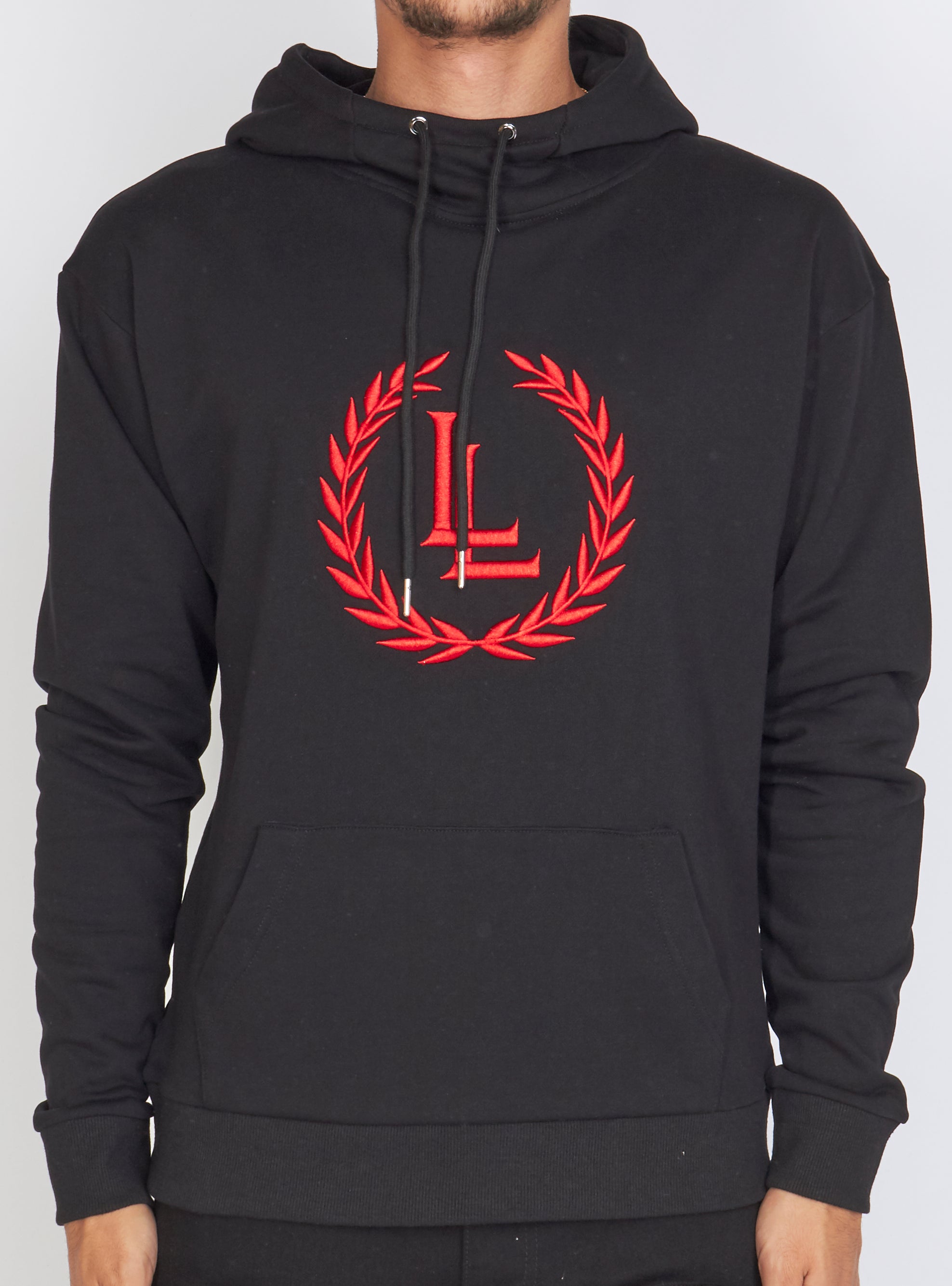Hoodie - Crest Pullover - Black and Red - LLCH601