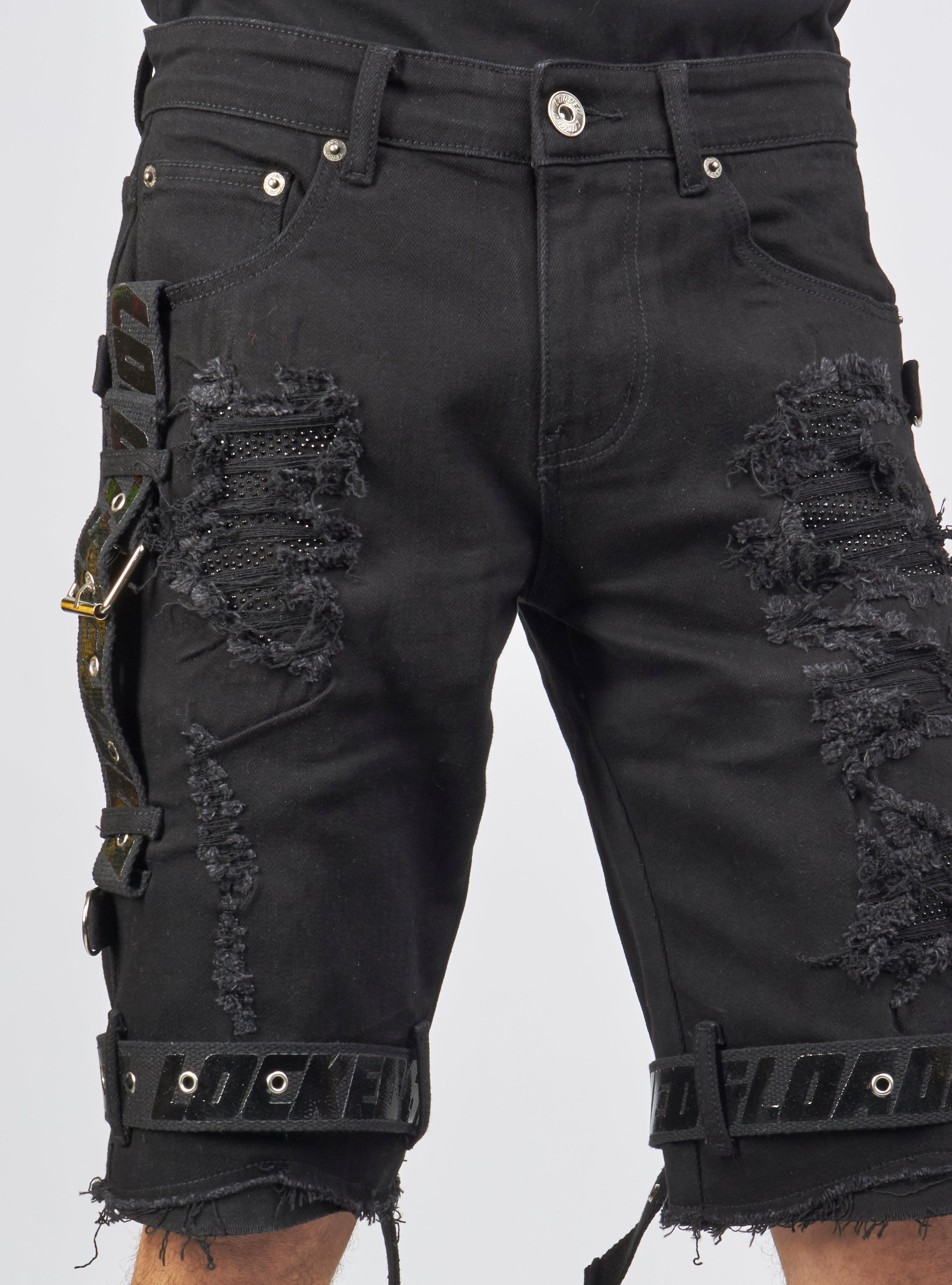 Locked & Loaded Shorts - Strapped w/ Crystals - Black - LDS421103