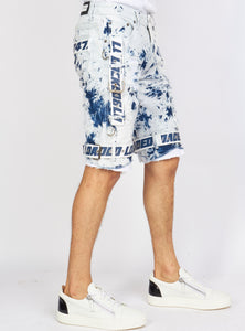 Locked & Loaded Shorts - Strapped Denim - Acid Wash with White and Blue - LDS421101