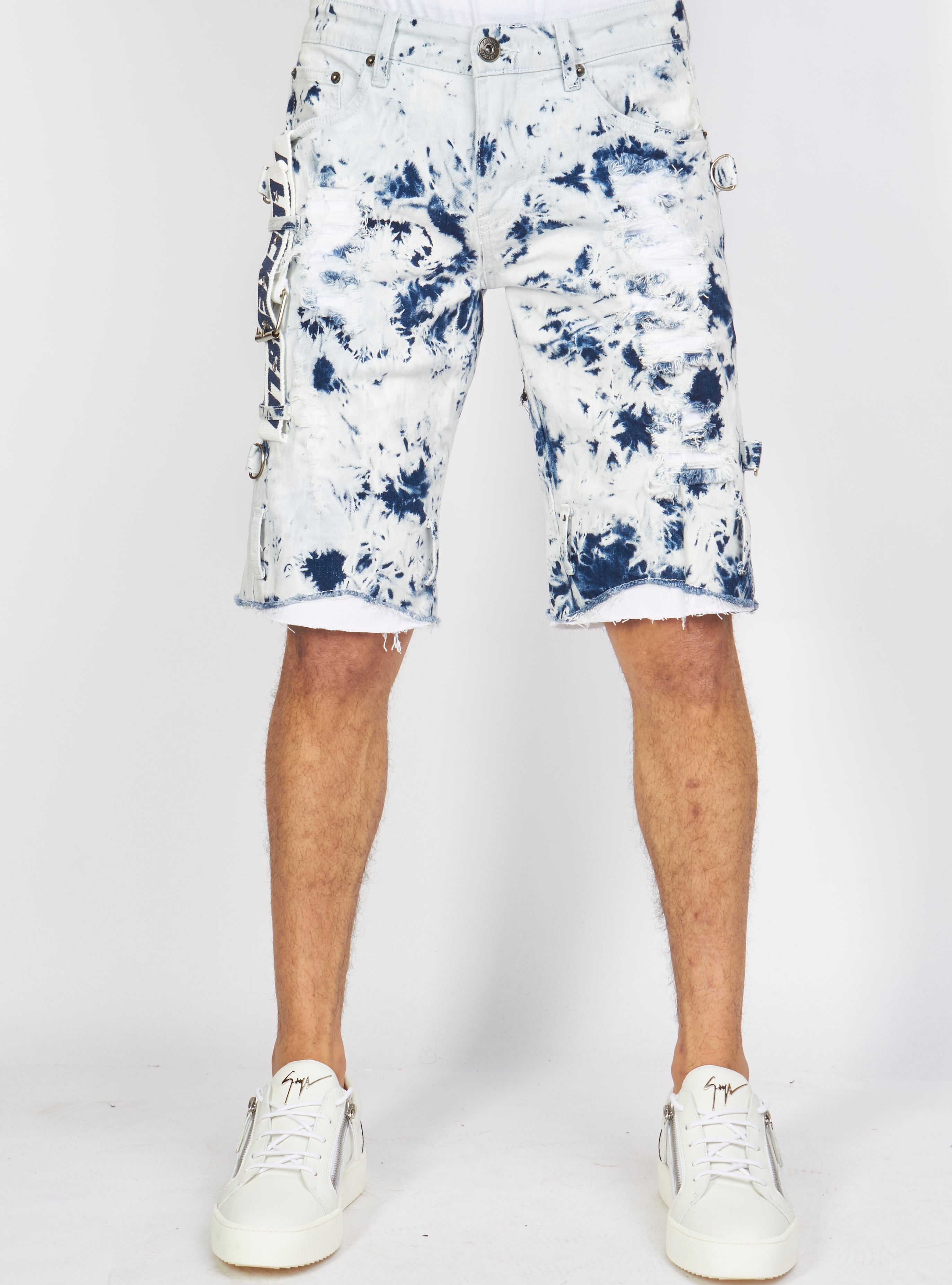 Locked & Loaded Shorts - Strapped Denim - Acid Wash with White and Blue - LDS421101