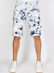 Locked & Loaded Shorts - Strapped Denim - Acid Wash with White and Blue - LDS421101