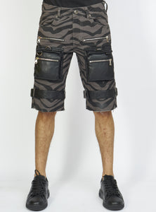 Locked & Loaded Shorts - Strapped w/ Leather - Dark Grey and Black Zebra - LDS421103