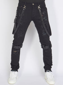 Locked & Loaded Jeans - Straps - Black On Black - LLCDP0925566