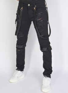 Locked & Loaded Jeans - Straps - Black On Black - LLCDP0925566