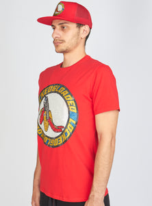 Locked & Loaded T-Shirt - B. Clip - Blue and Yellow on Red - 101