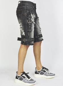 Locked & Loaded Shorts - Black Stone Wash Denim - Featuring Black/Black Straps - LDS421101