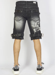 Locked & Loaded Shorts - Black Stone Wash Denim - Featuring Black/Black Straps - LDS421101