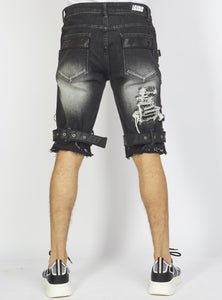 Locked & Loaded Shorts - Black Stone Wash Denim - Featuring Black/Black Straps - LDS421101