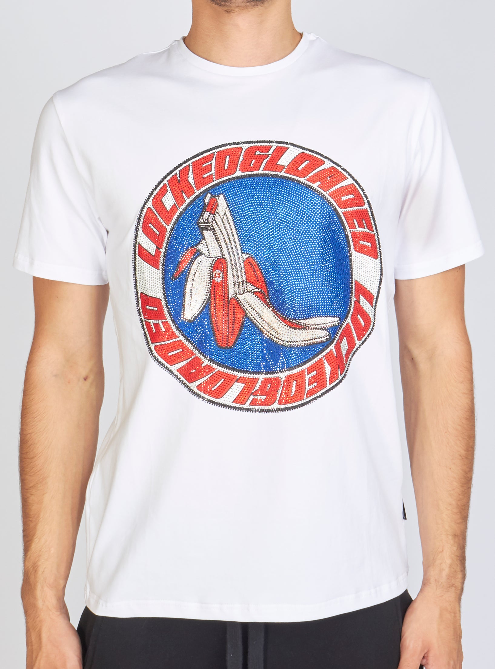 Locked & Loaded T-Shirt - B. Clip - Red and Blue on White - 109