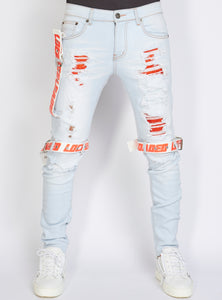 Locked & Loaded Jeans - Straps - Light Wash And Orange - LLCDP0925569